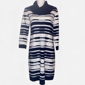 NEW DIRECTIONS Striped Sweater Dress Cowl Neck Black and White Size Large